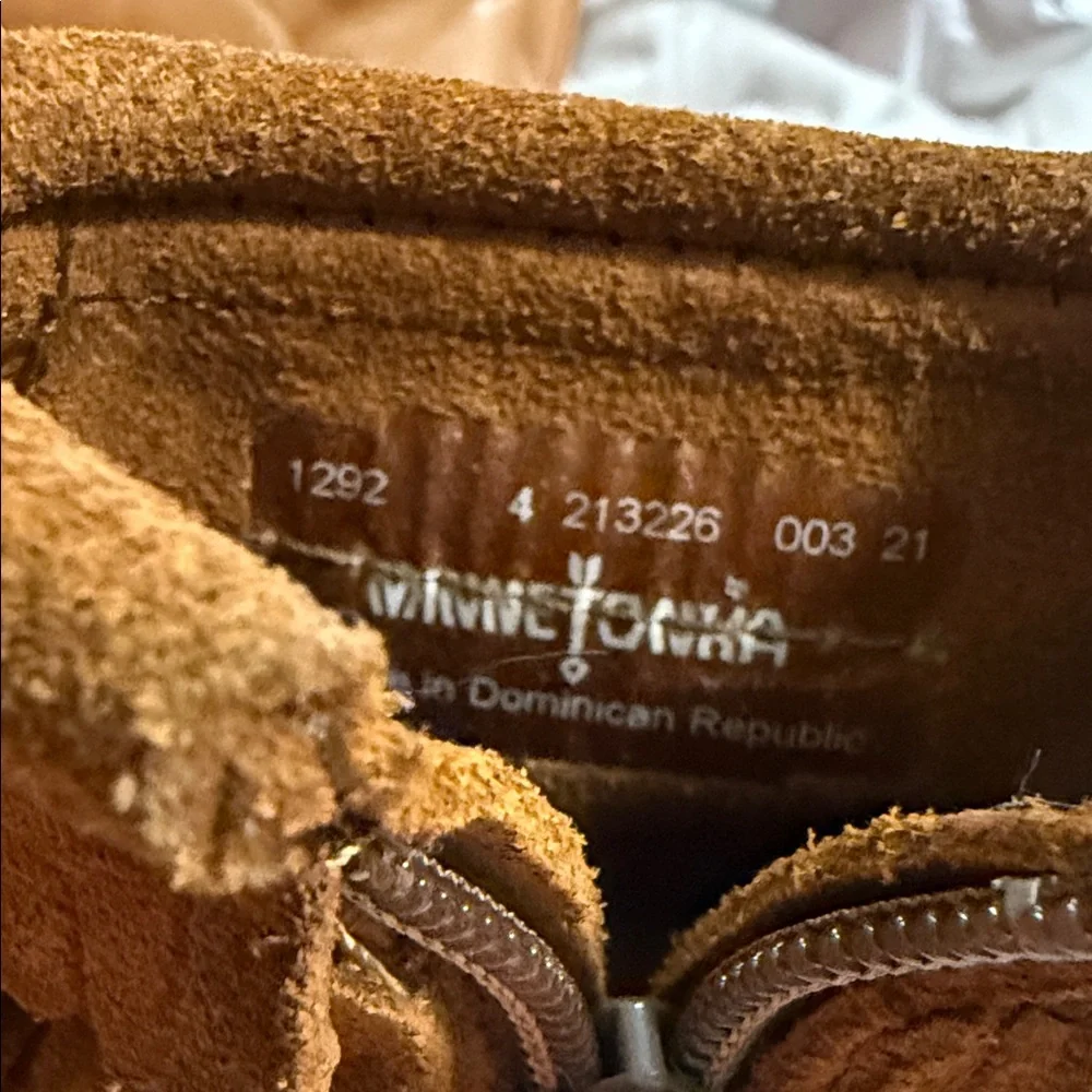 Minnetonka Tan Kids Moccasins with Fringe